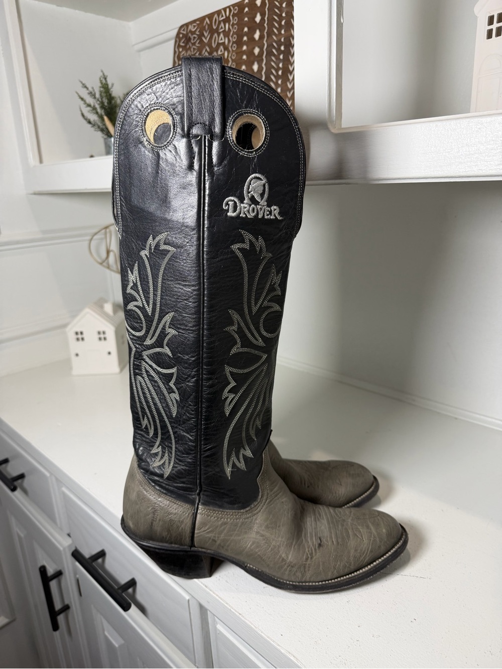 Nocona Drover Womens 9B Gray Black Leather Cowboy Boots Made USA Vintage - Picture 5 of 10